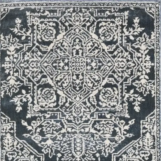 8' Blue And Ivory Oriental Runner Rug Photo 6