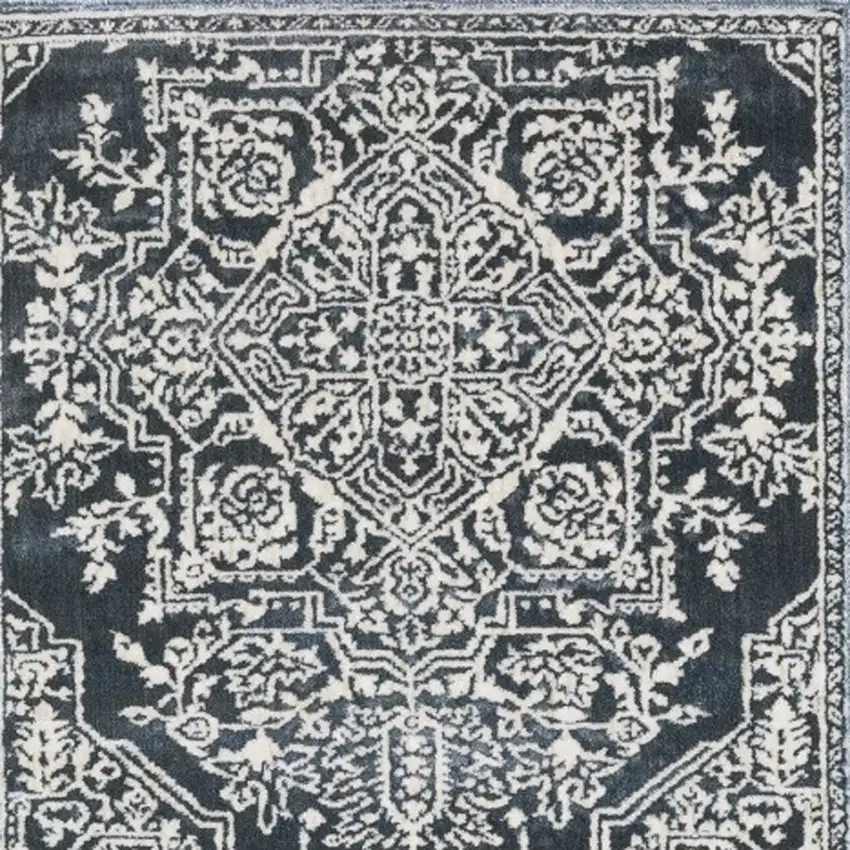 8' Blue And Ivory Oriental Runner Rug Photo 6
