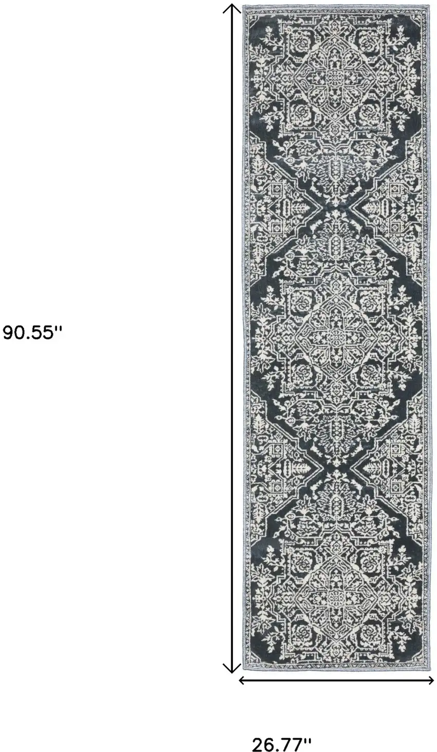 8' Blue And Ivory Oriental Runner Rug Photo 3
