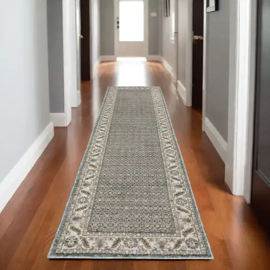 8' Blue And Ivory Oriental Runner Rug Photo 1