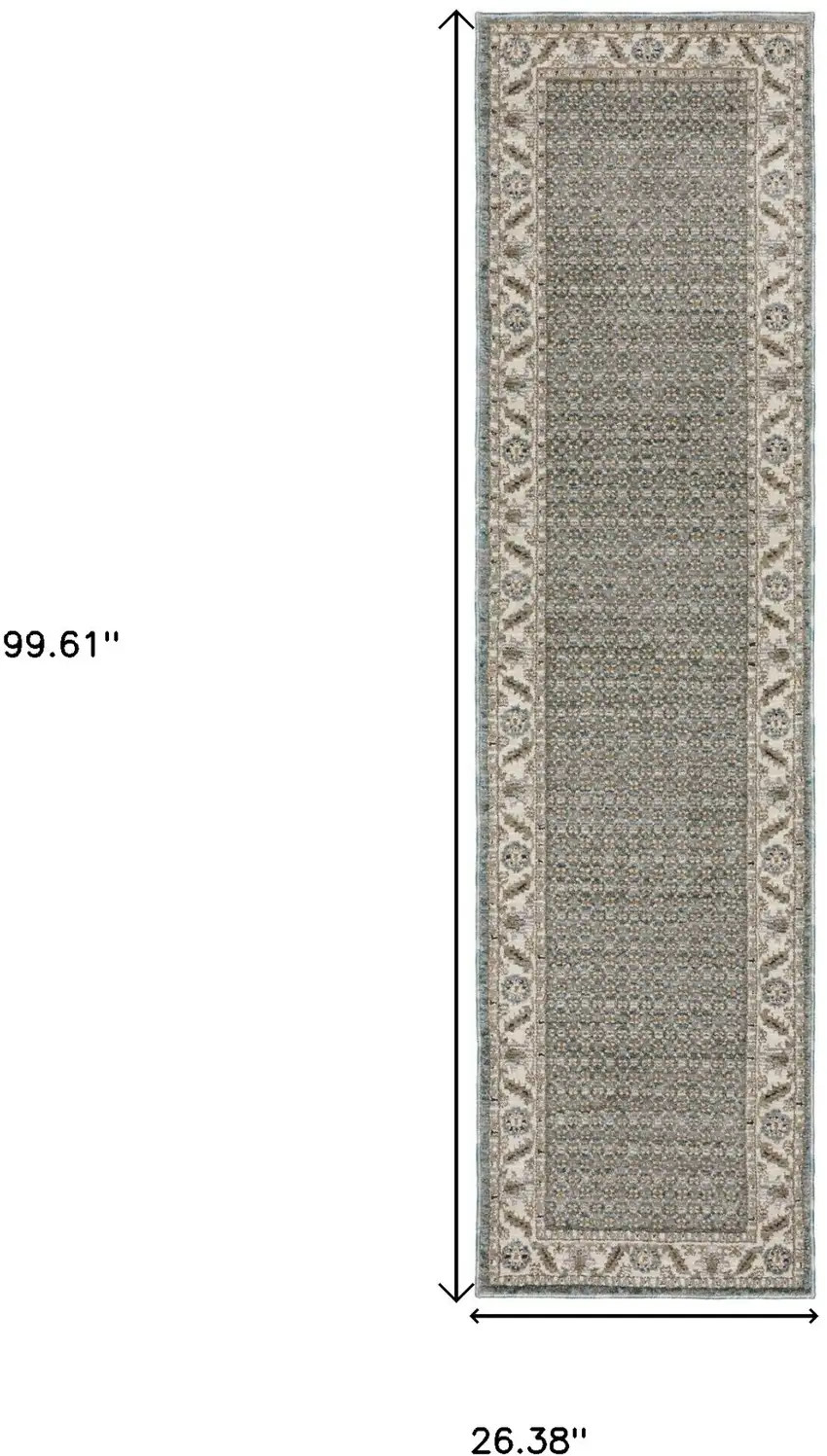 8' Blue And Ivory Oriental Runner Rug Photo 3