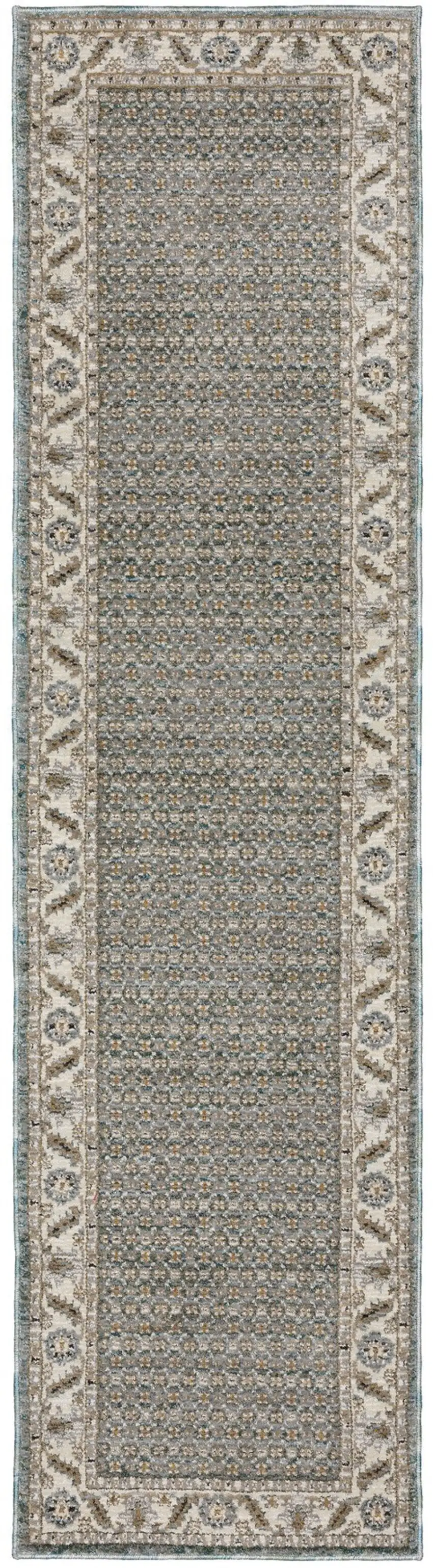 8' Blue And Ivory Oriental Runner Rug Photo 2