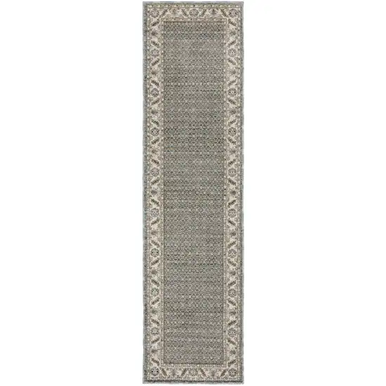 8' Blue And Ivory Oriental Runner Rug Photo 2