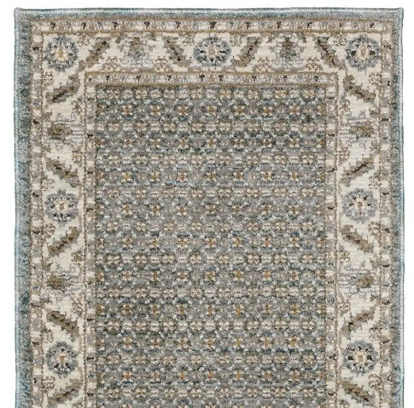 8' Blue And Ivory Oriental Runner Rug Photo 9