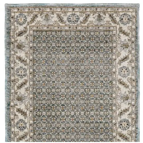 8' Blue And Ivory Oriental Runner Rug Photo 9
