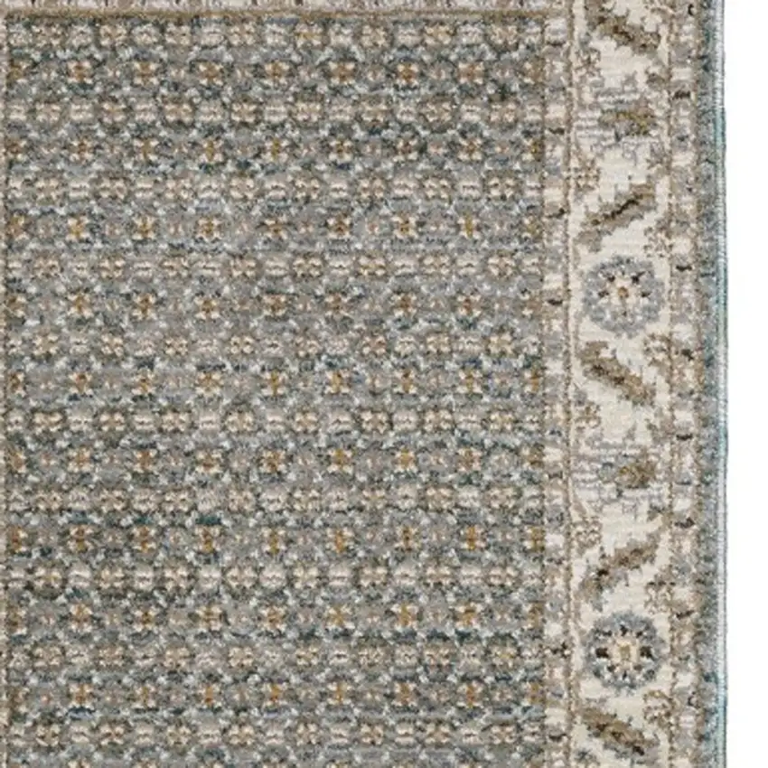 8' Blue And Ivory Oriental Runner Rug Photo 8
