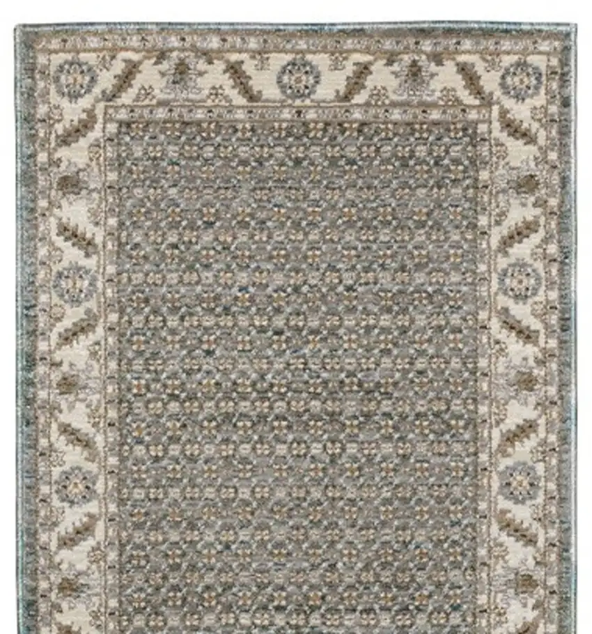 12' Blue And Ivory Oriental Runner Rug Photo 4