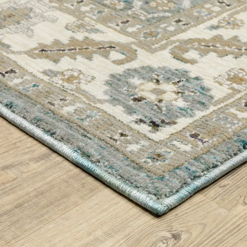 12' Blue And Ivory Oriental Runner Rug Photo 9