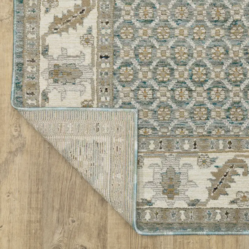 12' Blue And Ivory Oriental Runner Rug Photo 6