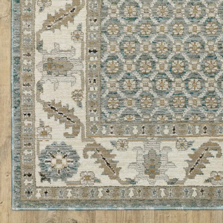 12' Blue And Ivory Oriental Runner Rug Photo 8