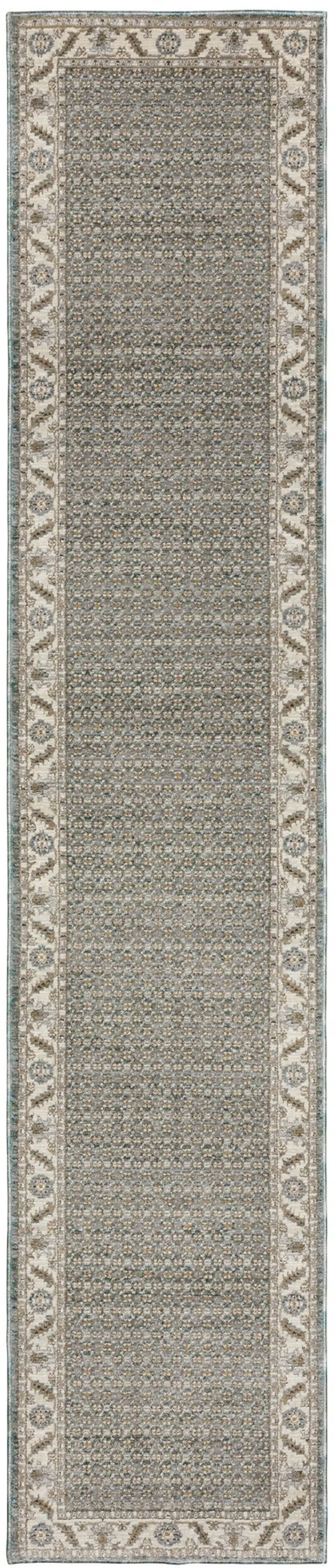 12' Blue And Ivory Oriental Runner Rug Photo 2