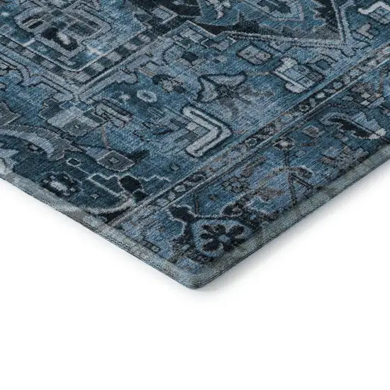 8' Blue And Ivory Oriental Washable Round Rug With UV Protection Photo 7