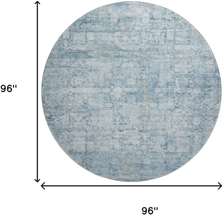 8' Blue And Ivory Oriental Washable Round Rug With UV Protection Photo 9