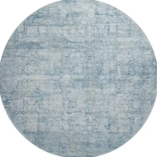 8' Blue And Ivory Oriental Washable Round Rug With UV Protection Photo 3