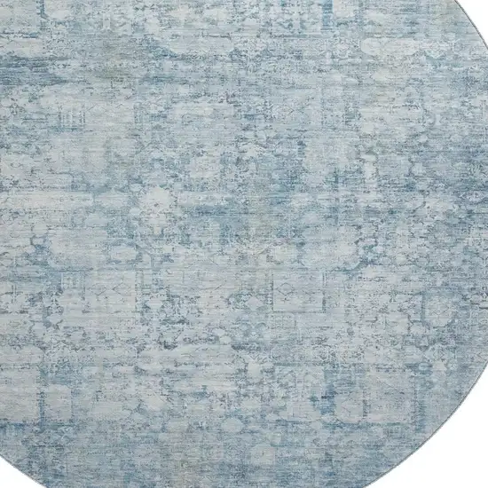 8' Blue And Ivory Oriental Washable Round Rug With UV Protection Photo 2