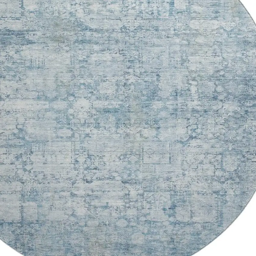 8' Blue And Ivory Oriental Washable Round Rug With UV Protection Photo 2