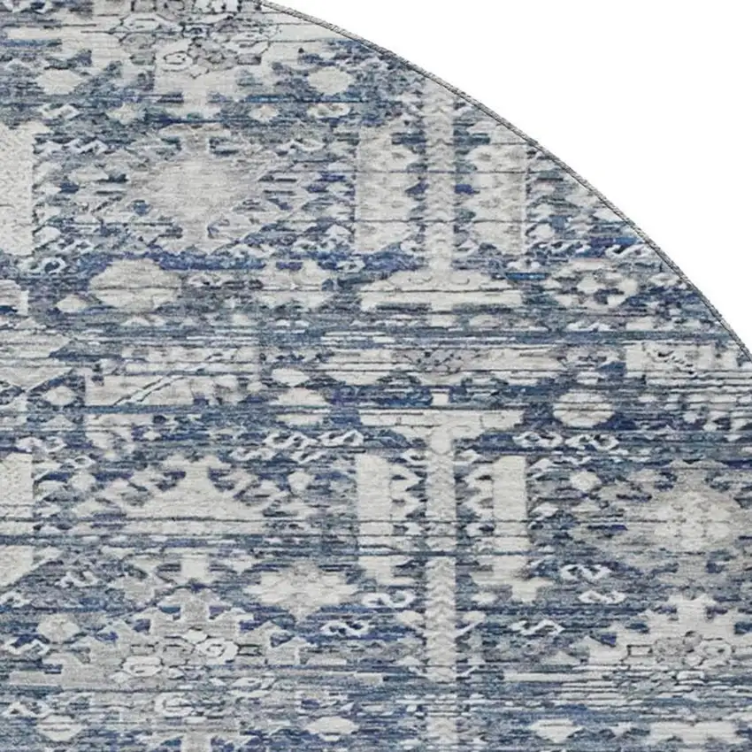 8' Blue And Ivory Oriental Washable Round Rug With UV Protection Photo 2