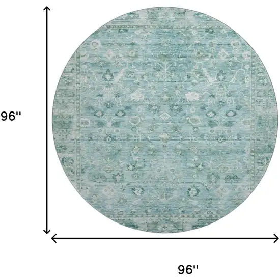 8' Blue And Ivory Oriental Washable Round Rug With UV Protection Photo 9