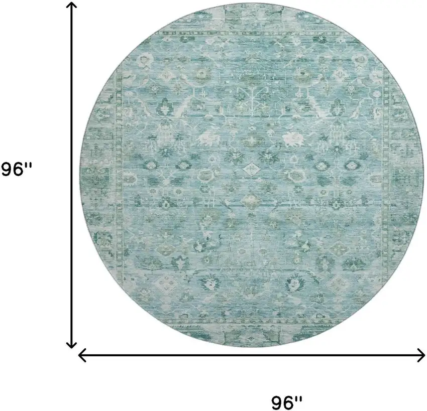 8' Blue And Ivory Oriental Washable Round Rug With UV Protection Photo 9