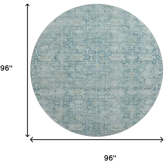 8' Blue And Ivory Oriental Washable Round Rug With UV Protection Photo 9