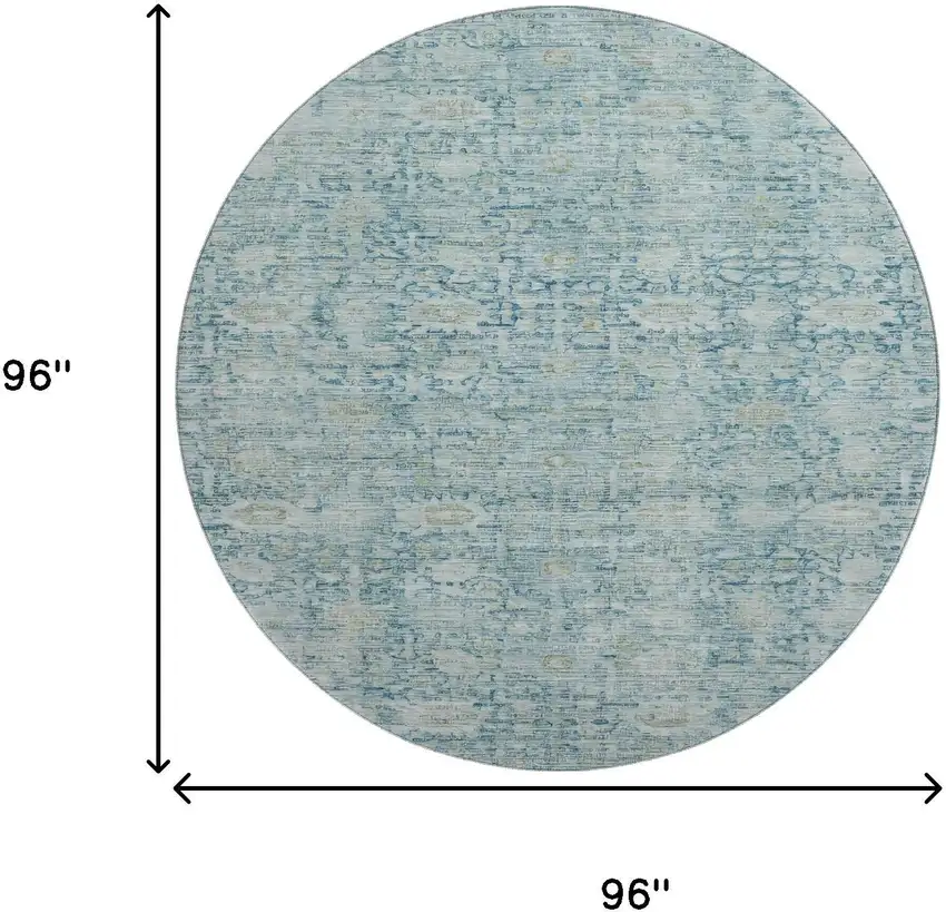 8' Blue And Ivory Oriental Washable Round Rug With UV Protection Photo 9