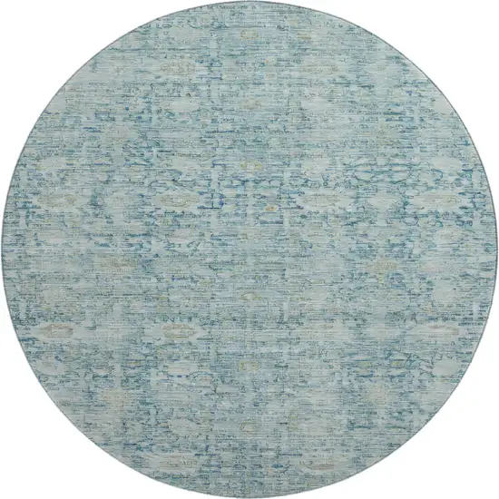 8' Blue And Ivory Oriental Washable Round Rug With UV Protection Photo 1