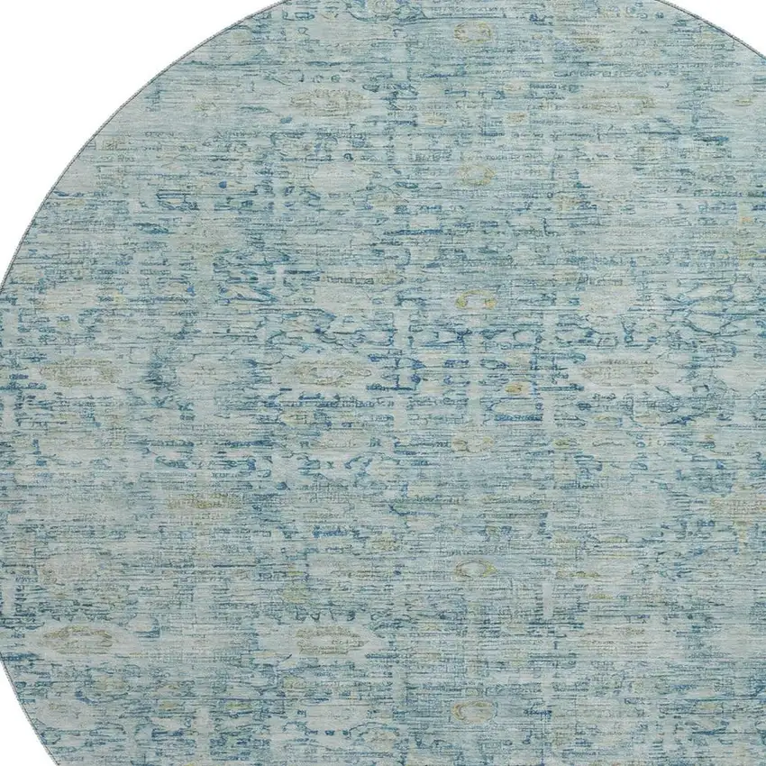 8' Blue And Ivory Oriental Washable Round Rug With UV Protection Photo 2