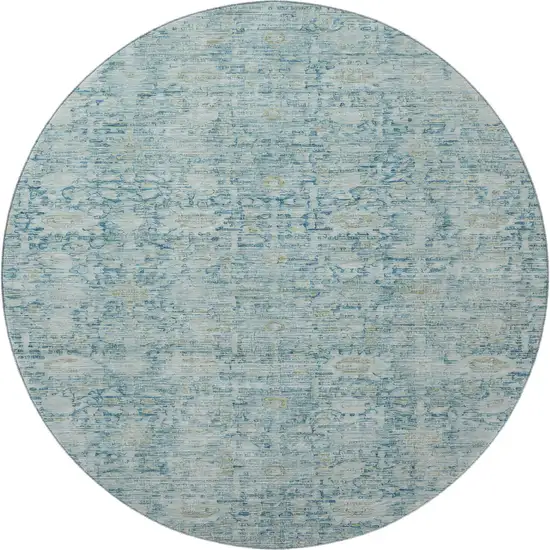 8' Blue And Ivory Oriental Washable Round Rug With UV Protection Photo 3