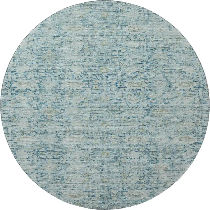 8' Blue And Ivory Oriental Washable Round Rug With UV Protection Photo 3