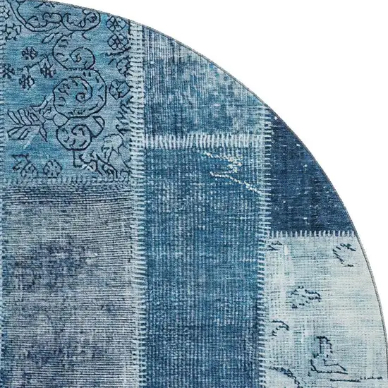 8' Blue And Ivory Patchwork Washable Round Rug With UV Protection Photo 4