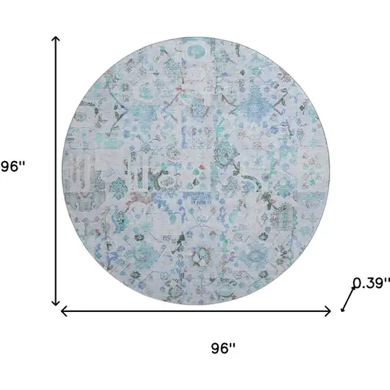 8' Blue And Ivory Patchwork Washable Round Rug With UV Protection Photo 8