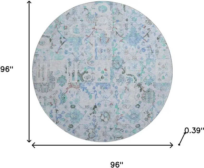 8' Blue And Ivory Patchwork Washable Round Rug With UV Protection Photo 8