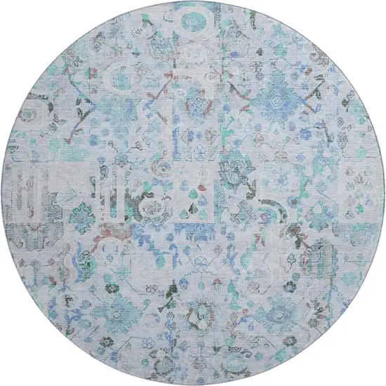 8' Blue And Ivory Patchwork Washable Round Rug With UV Protection Photo 1