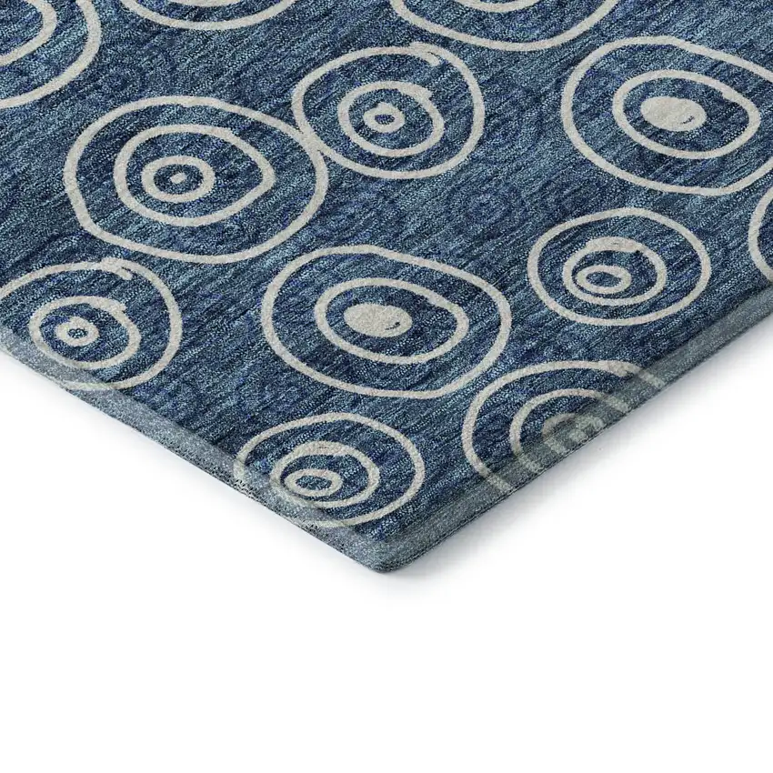 8' Blue And Ivory Polka Dot Washable Round Rug With UV Protection Photo 7