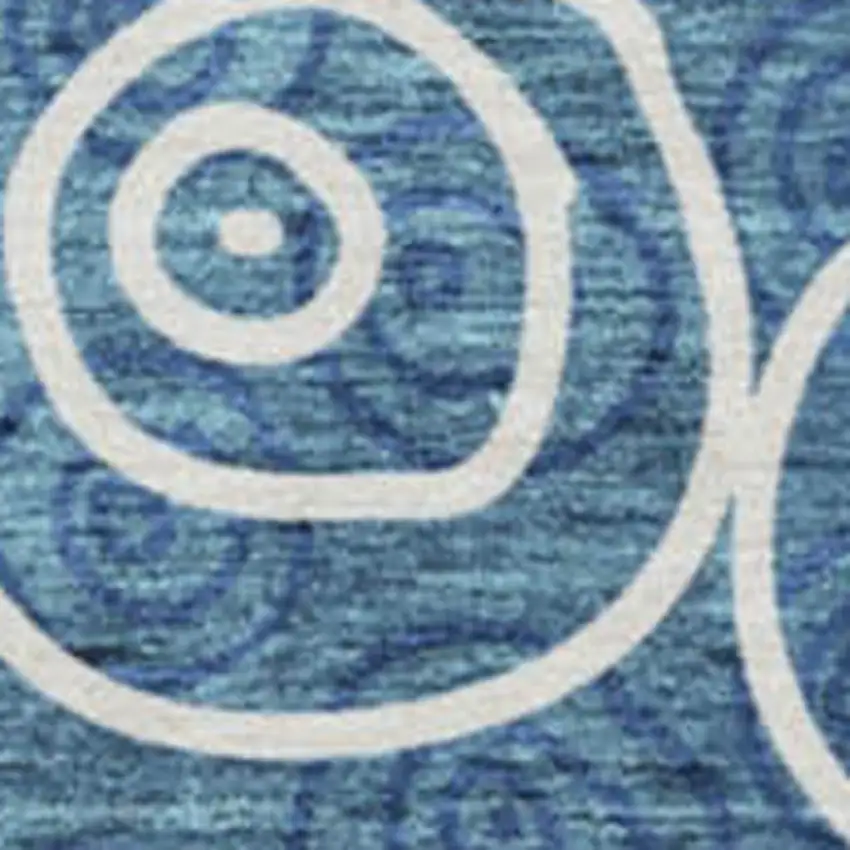 8' Blue And Ivory Polka Dot Washable Round Rug With UV Protection Photo 3