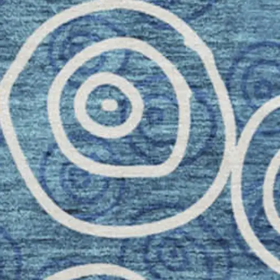 8' Blue And Ivory Polka Dot Washable Round Rug With UV Protection Photo 4