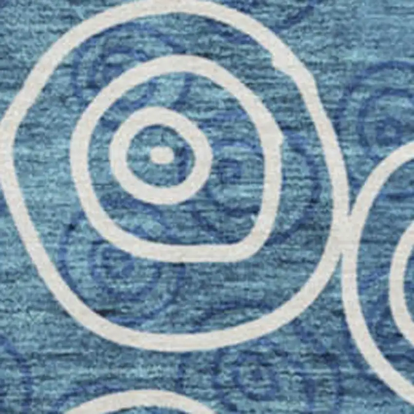 8' Blue And Ivory Polka Dot Washable Round Rug With UV Protection Photo 4