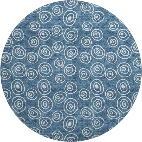 8' Blue And Ivory Polka Dot Washable Round Rug With UV Protection Photo 2