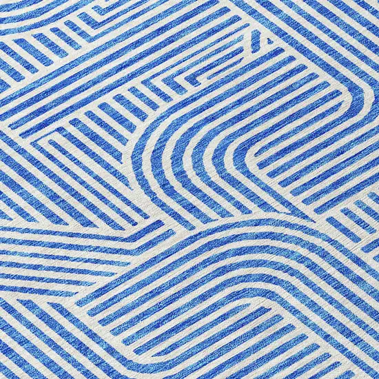 8' Blue And Ivory Round Abstract Washable Indoor Outdoor Area Rug Photo 8