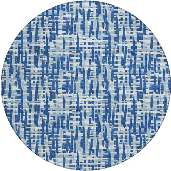 8' Blue And Ivory Round Abstract Washable Indoor Outdoor Area Rug Photo 6
