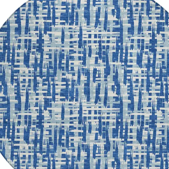 8' Blue And Ivory Round Abstract Washable Indoor Outdoor Area Rug Photo 5