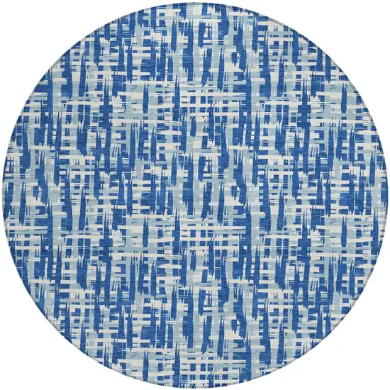 8' Blue And Ivory Round Abstract Washable Indoor Outdoor Area Rug Photo 2