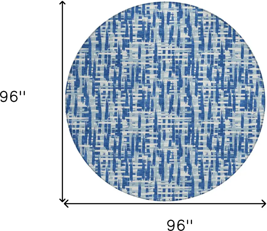 8' Blue And Ivory Round Abstract Washable Indoor Outdoor Area Rug Photo 9