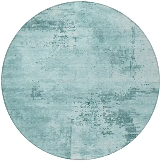 8' Blue And Ivory Round Abstract Washable Indoor Outdoor Area Rug Photo 6