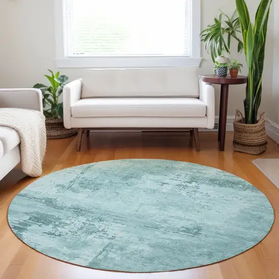 8' Blue And Ivory Round Abstract Washable Indoor Outdoor Area Rug Photo 8