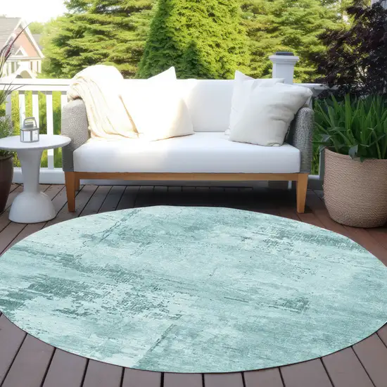 8' Blue And Ivory Round Abstract Washable Indoor Outdoor Area Rug Photo 7