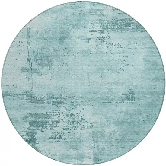 8' Blue And Ivory Round Abstract Washable Indoor Outdoor Area Rug Photo 2