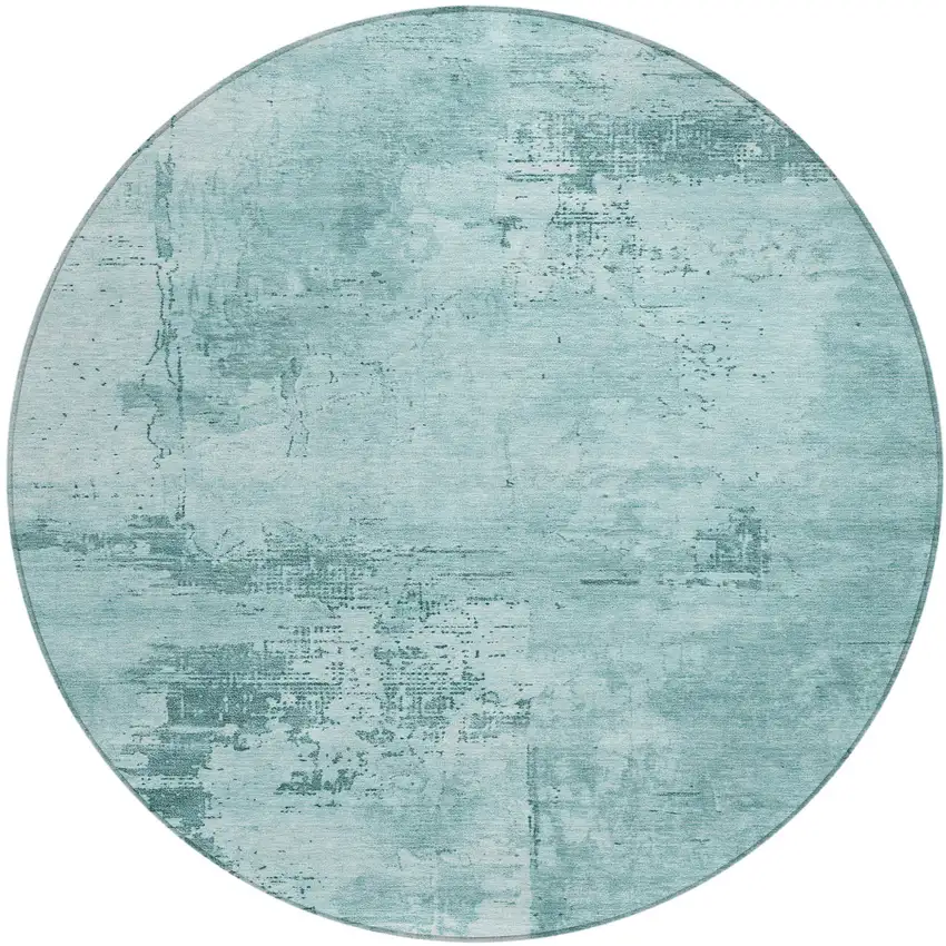 8' Blue And Ivory Round Abstract Washable Indoor Outdoor Area Rug Photo 2