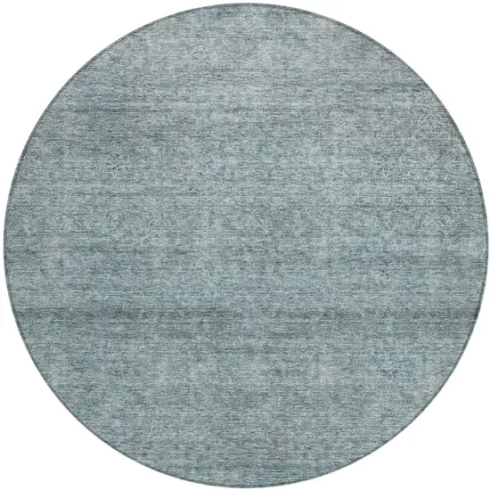 8' Blue And Ivory Round Abstract Washable Indoor Outdoor Area Rug Photo 2