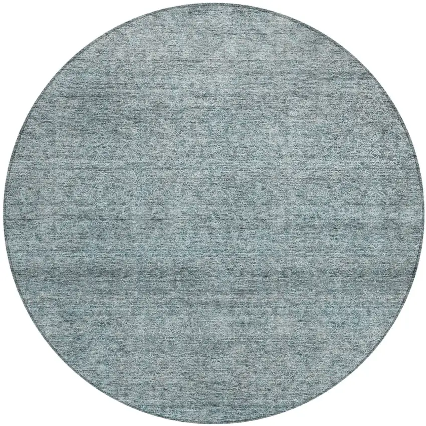 8' Blue And Ivory Round Abstract Washable Indoor Outdoor Area Rug Photo 2